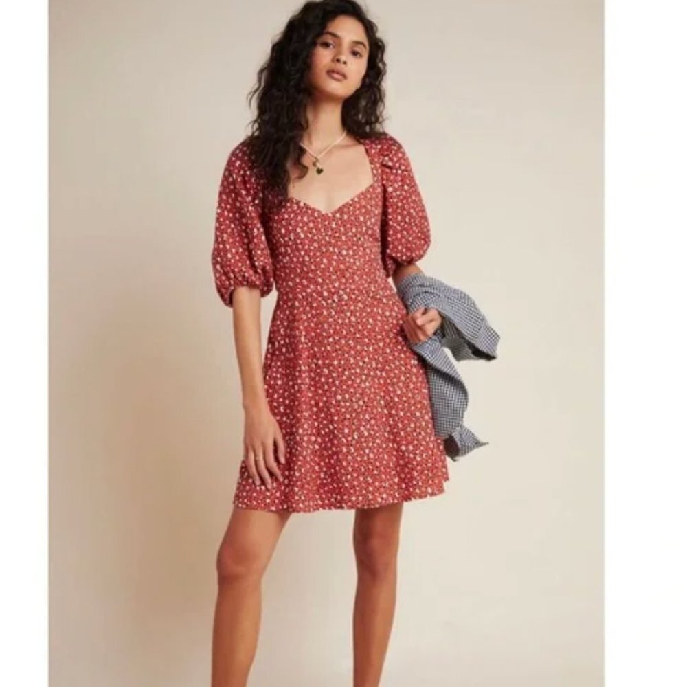 THE ODELLS ANTHROPOLOGIE Ariel Puffed Sleeve Mini Dress Malmo Print Size XS